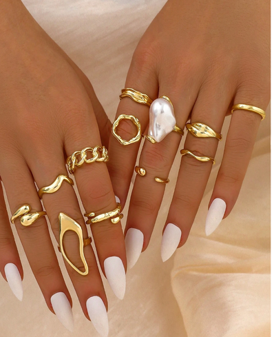 Set de Anillos Golden Pearl