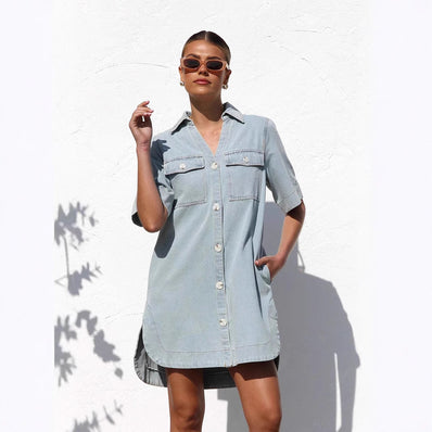 Soft Blue Shirt Dress